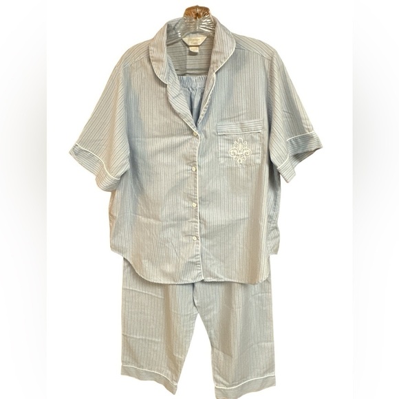 Carriage Court Blue Pinstriped Shortsleeved Pajama Set Medium - Picture 3 of 7